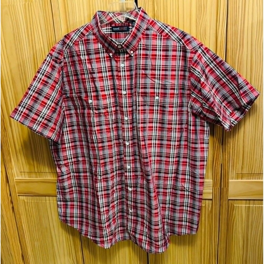 ROUNDTREE & YORKE Travel Smart  Button-Down Red White & Blue Plaid 2XB NWOT